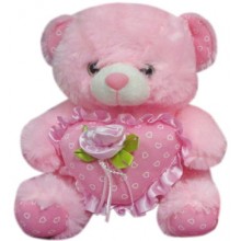 Bear with Rose on a Heart Pillow
