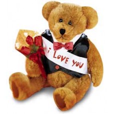 Customizable message bear with 3 pcs fresh red rose