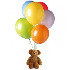 A teddy bear with 6 pcs balloons