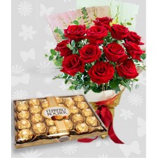 12 Roses with 24pcs Box of Ferrero