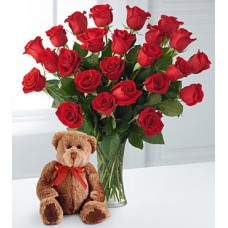24  Roses Vase with Bear