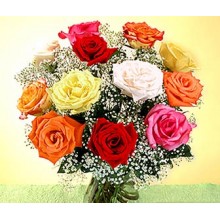 Red, Yellow, Pink, White Roses Mix in Vase