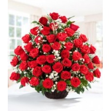 4 Dozen  Red Roses In Basket