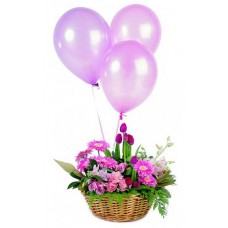 Celebration Flower Arrangement and Three Balloons