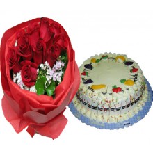 12 Red Roses with Fruity Marble Cake 