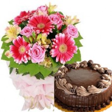 Flower Bouquet With  Double Dutch Cake