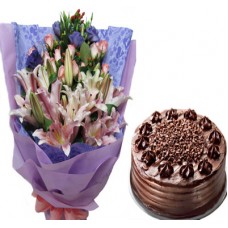 Pink FLowers with  Ultimate Chocolate Cake