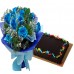 12 Sprayed Blue Roses with Chocolate Cake