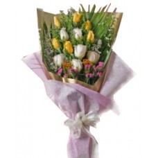 6 Yellow & 6 White Roses 